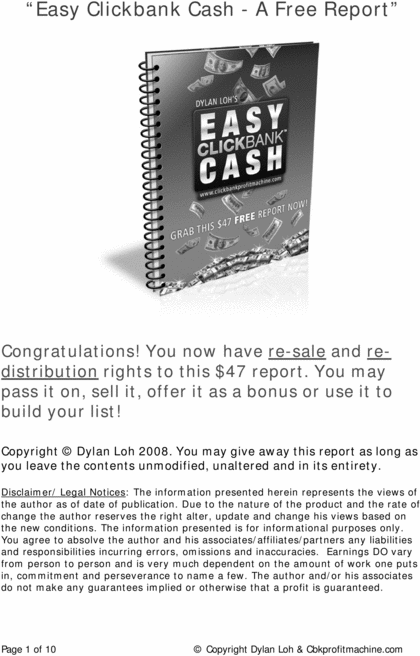 Product picture Easy Clickbank Cash.