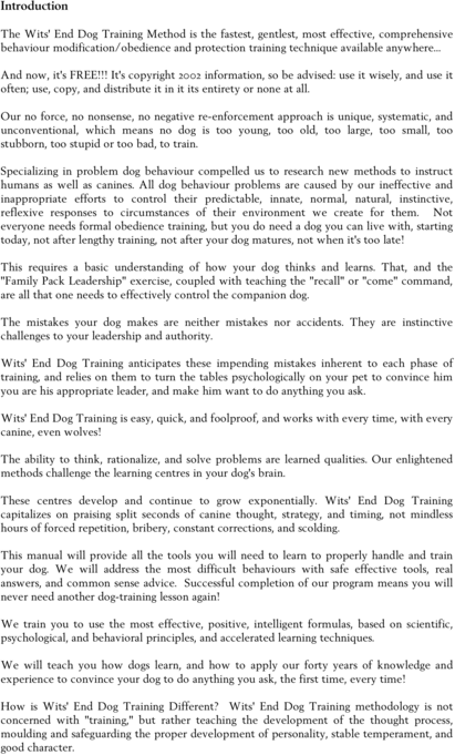 Product picture Wits End Dog Training. (a must have).